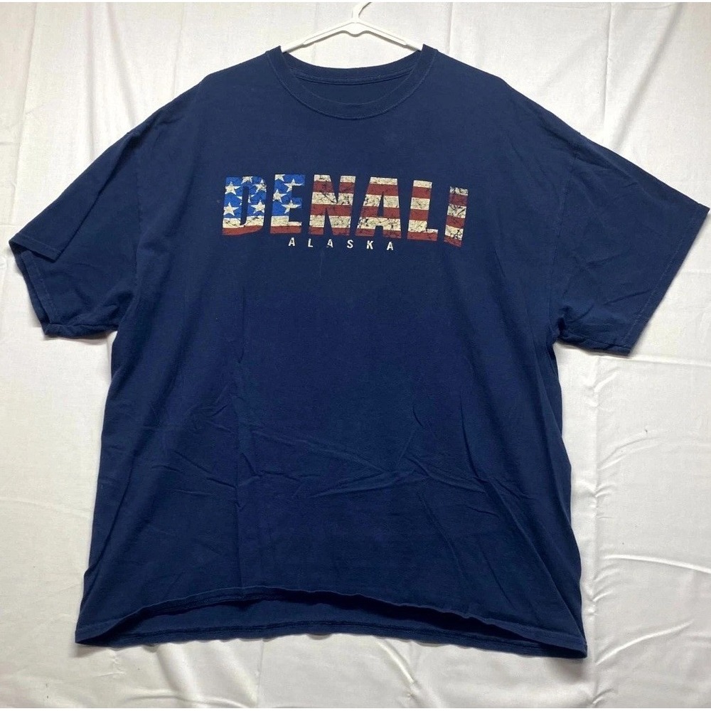 Denali Alaska Flag Men T Shirt XL Navy Blue Graphic Print Crew Neck Short Sleeve